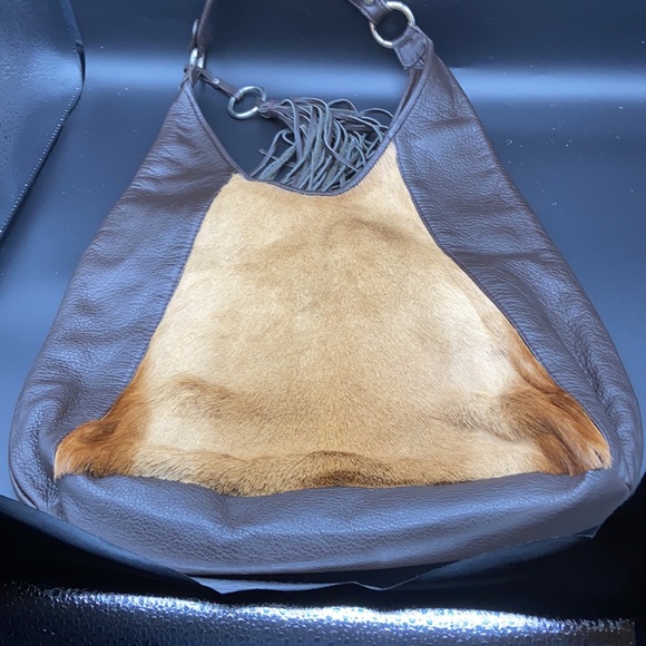 Springbok and leather shoulder bag - Picture 4 of 5